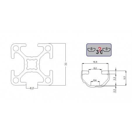 Profil de aluminiu 30x30 mm, canal 8 tip BOSCH