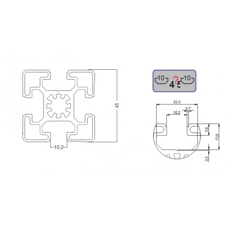 Profil de aluminiu 45x45 mm, canal 10 tip BOSCH