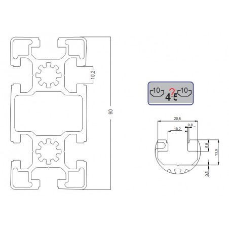 Profil de aluminiu 45x90 mm, canal 10 tip BOSCH