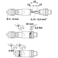 Mufa cilindrica SACC-M12MSB-3SC SH PB