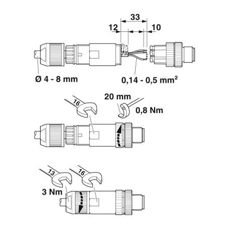 Mufa cilindrica SACC-M12MSB-3SC SH PB