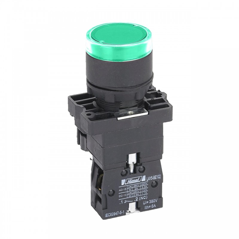 Buton verde metalic 1NC 24V LED HLAY 5 BW33B1L