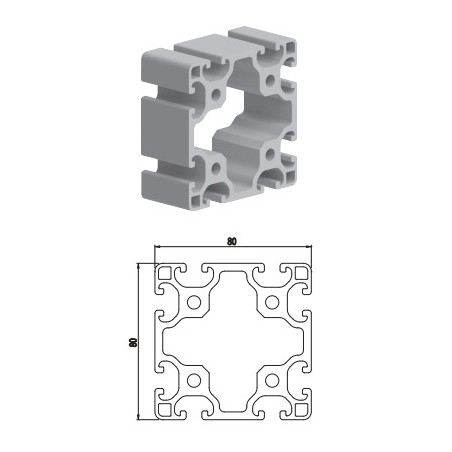 Profil de aluminiu 80x80 mm, canal 8